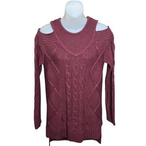 Kate and Mallory Womens Cold Shoulder Cable Knit Sweater Size Small Winter Cabin